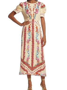 SALONI Cream Maxi Dress with Multicolor Floral Embroidery